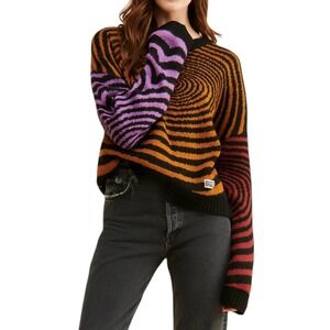 The Ragged Priest Trance Knit Sweater Womens S Trippy Circle Faux Mohair NEW